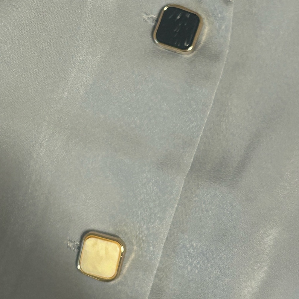 Silky Silver Button-Down Blouse With Unique Detai… - image 4